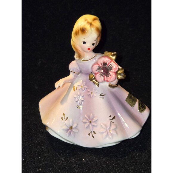 Josef Originals February Birthstone Girl Figurine Lavender Dress Porcelain 4" Co - Picture 1 of 6